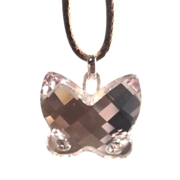 swarovski Jewelry - Swarovski pale lavender Signed Briolette Faceted Butterfly Pendant with Leather